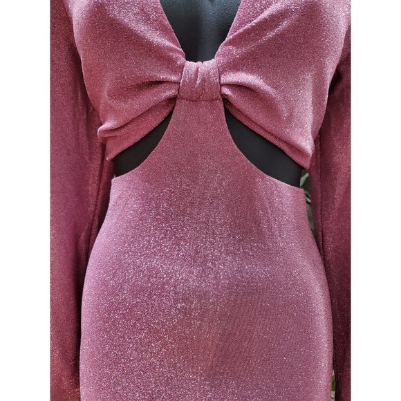 Wild Fable Pink Nylon Cut Out Lurex Long Sleeve Casual Knee Length Dress Large - Picture 3 of 9